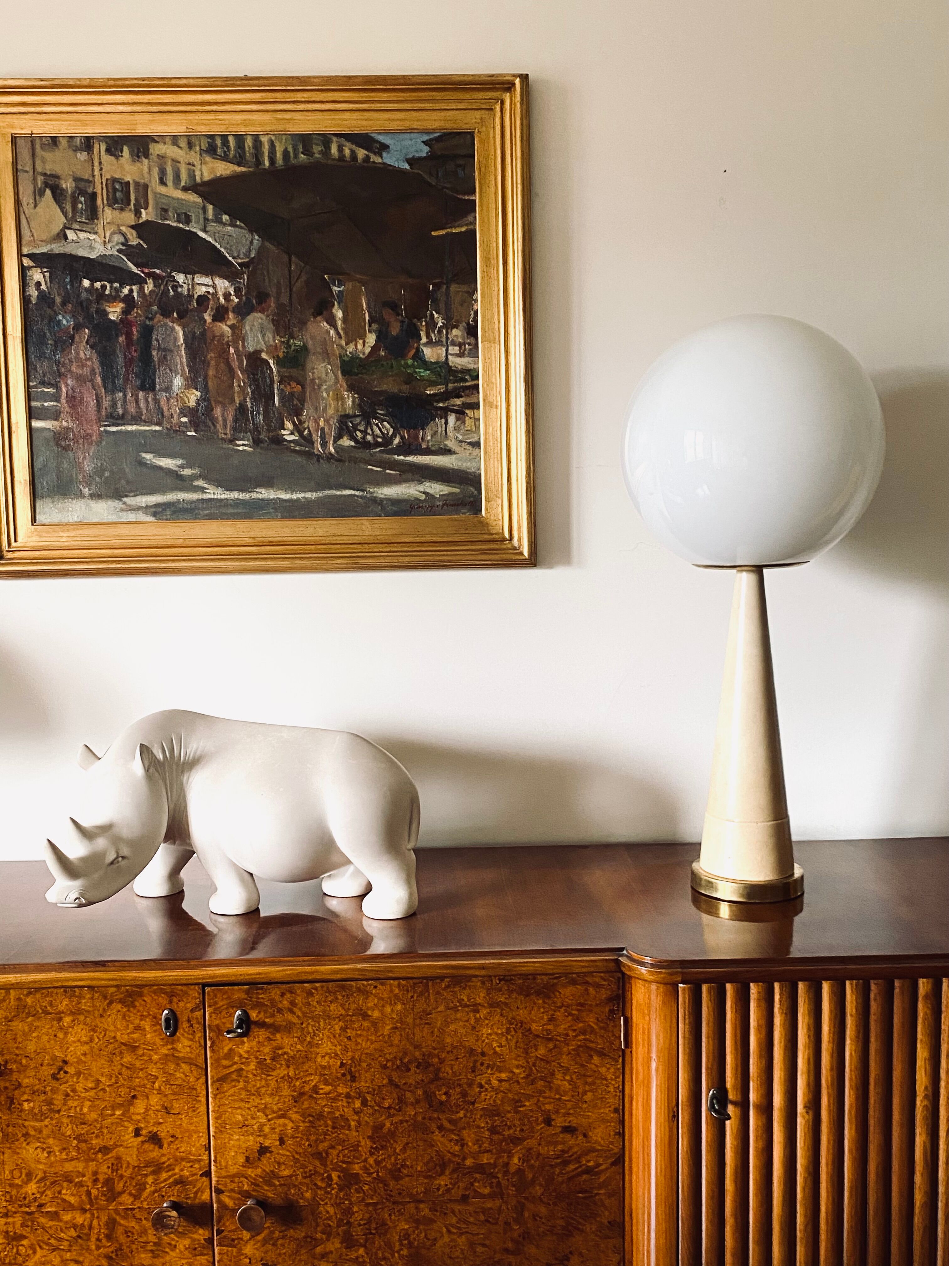 Conic parchment and brass table lamp, France 1960