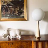 Conic parchment and brass table lamp, France 1960