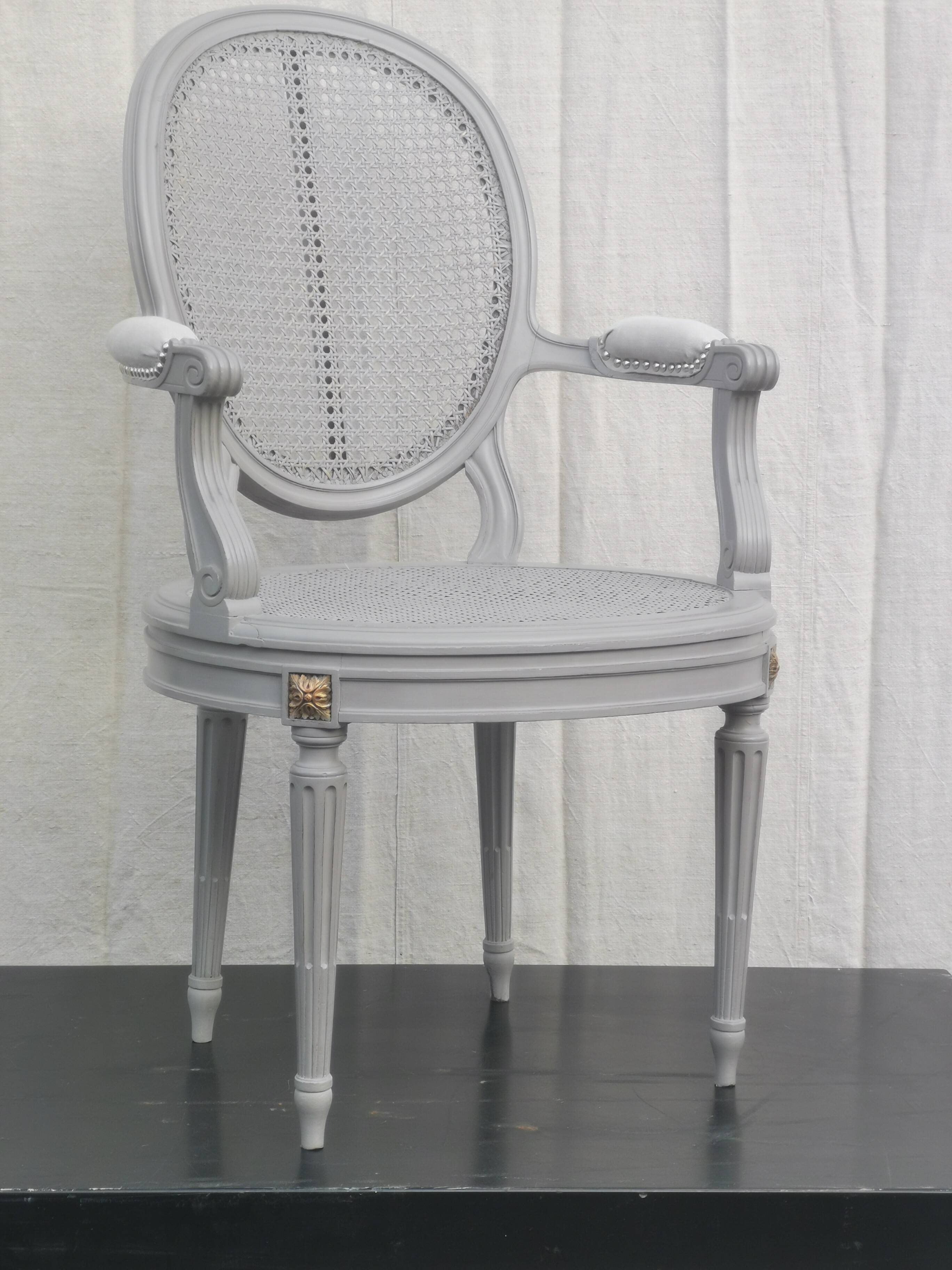 Louis xvi style “grey lacquered” armchair