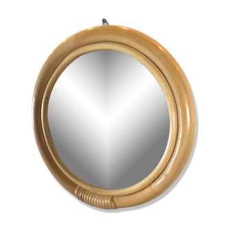 Miroir rond en rotin