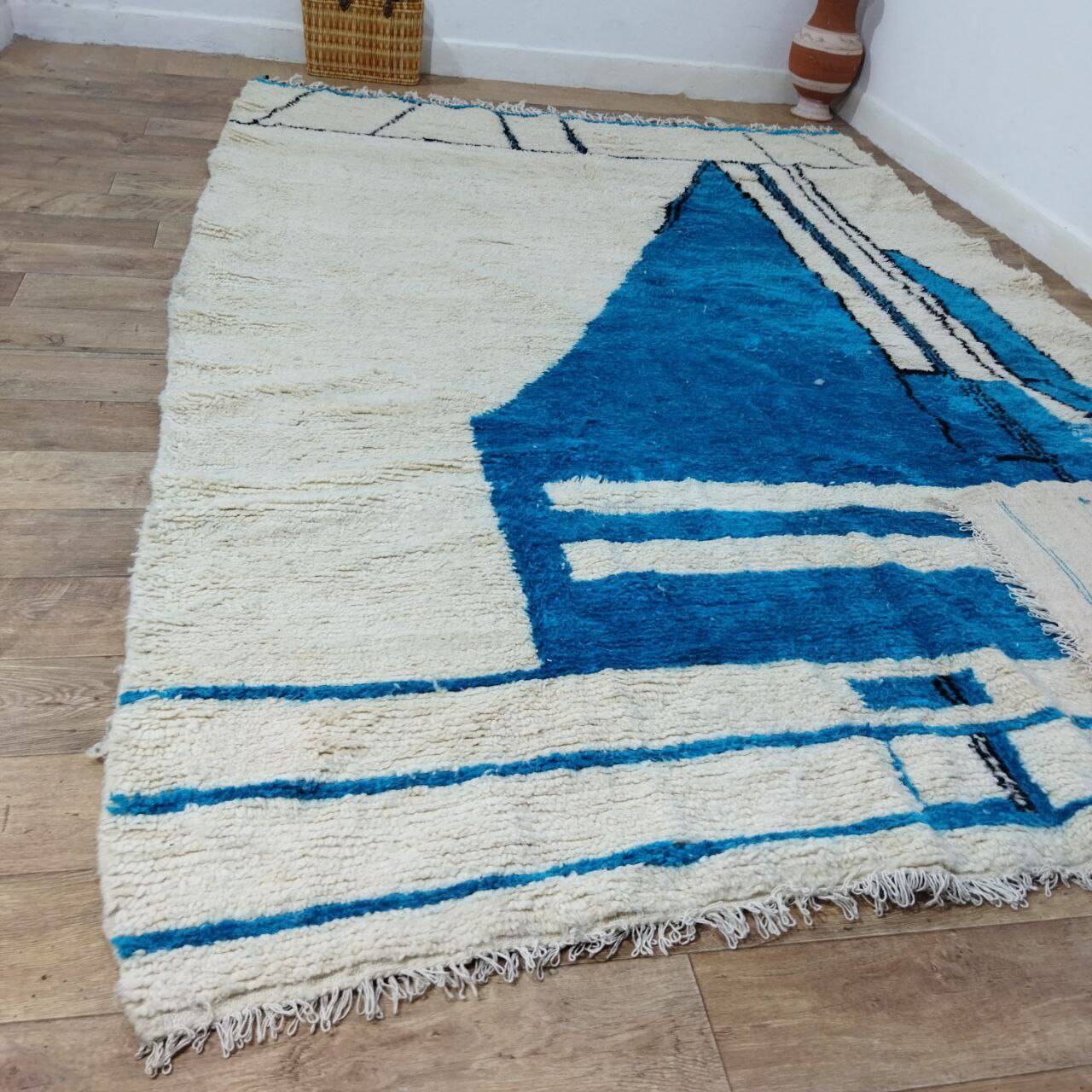 Handmade blue artisanal Moroccan Berber rug 310 X 215 CM
