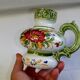 Vintage ceramic slip vase V Bassano pitcher decorated with porcelain flowers