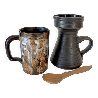Set The Mug, its pitcher and its spoon, signed glazed terracotta
