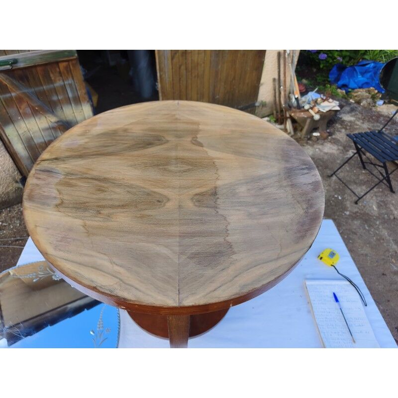 Art Deco walnut table with a mirror top.