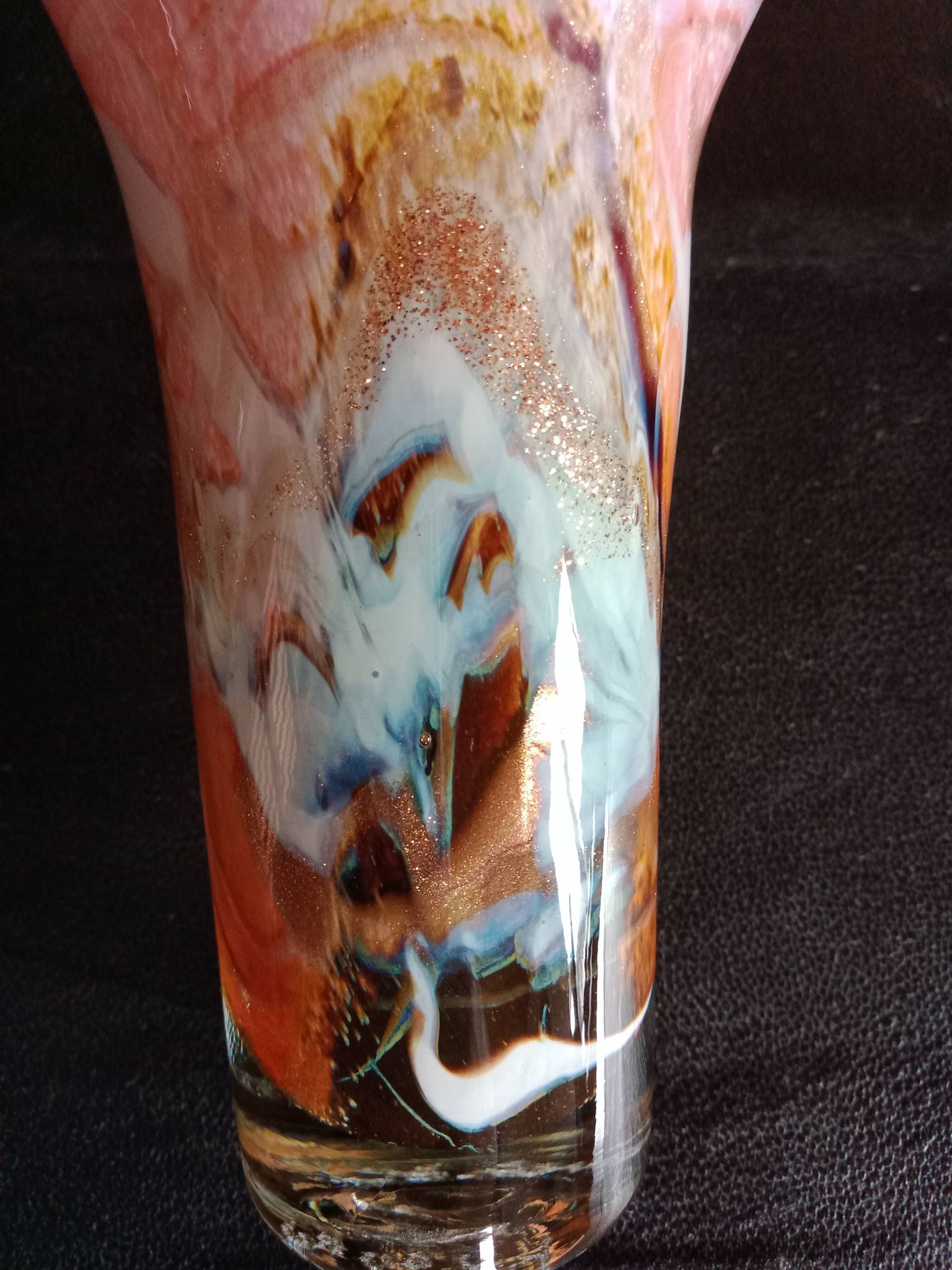 Atelier Michèle Luzoro - Pink corolla vase with inclusion of glitter and gold
