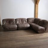 Patate modular sofa in original light brown leather, Airborne France 1970s