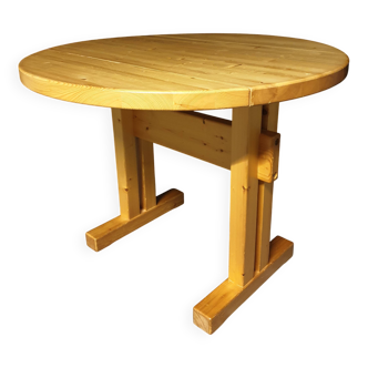 Table à manger ronde Charlotte Perriand Les Arcs vintage en pin des années