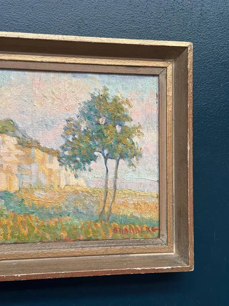 Original Swedish Oil on Canvas – “Landscape” by B. Hallberg – Signed – Vintage & Framed – 50 × 33 cm
