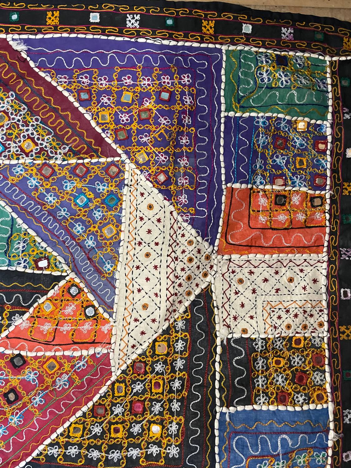 Oriental tablecloth with mirror and embroidery