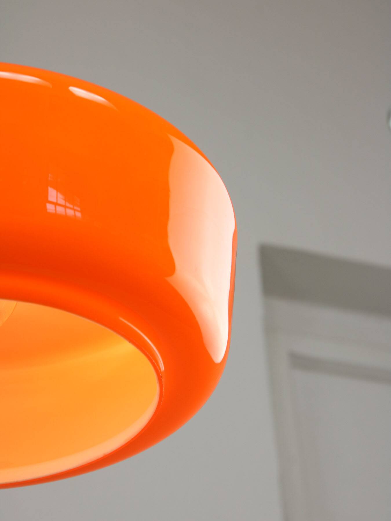 Mid-Century Modern Italian Orange Glass and Brass Pendant Lamp