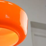 Mid-Century Modern Italian Orange Glass and Brass Pendant Lamp