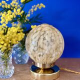 Beautiful table lamp, vintage Art Deco glass globe from Clichy in pink. Diameter