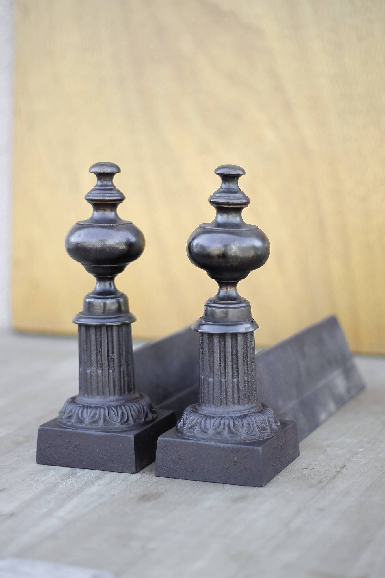 Vintage andirons, pair of andirons, fireplace accessory, brass and cast iron andirons