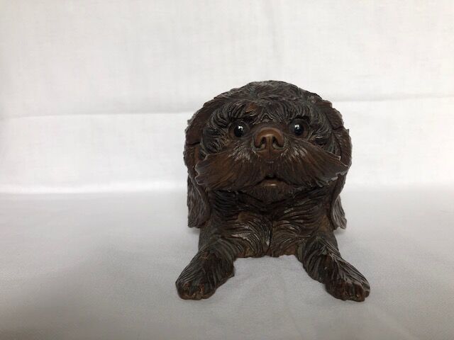 Carved wood inkwell Swiss dog
