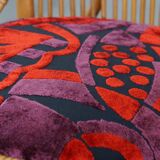 Set of 4 subtle and charming vintage 60s rattan boho chairs with colorful upholstered seats