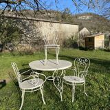 Vintage wrought iron garden furniture – Table + 3 chairs