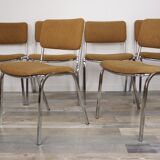 Suite of 6 chrome and tweed chairs 50