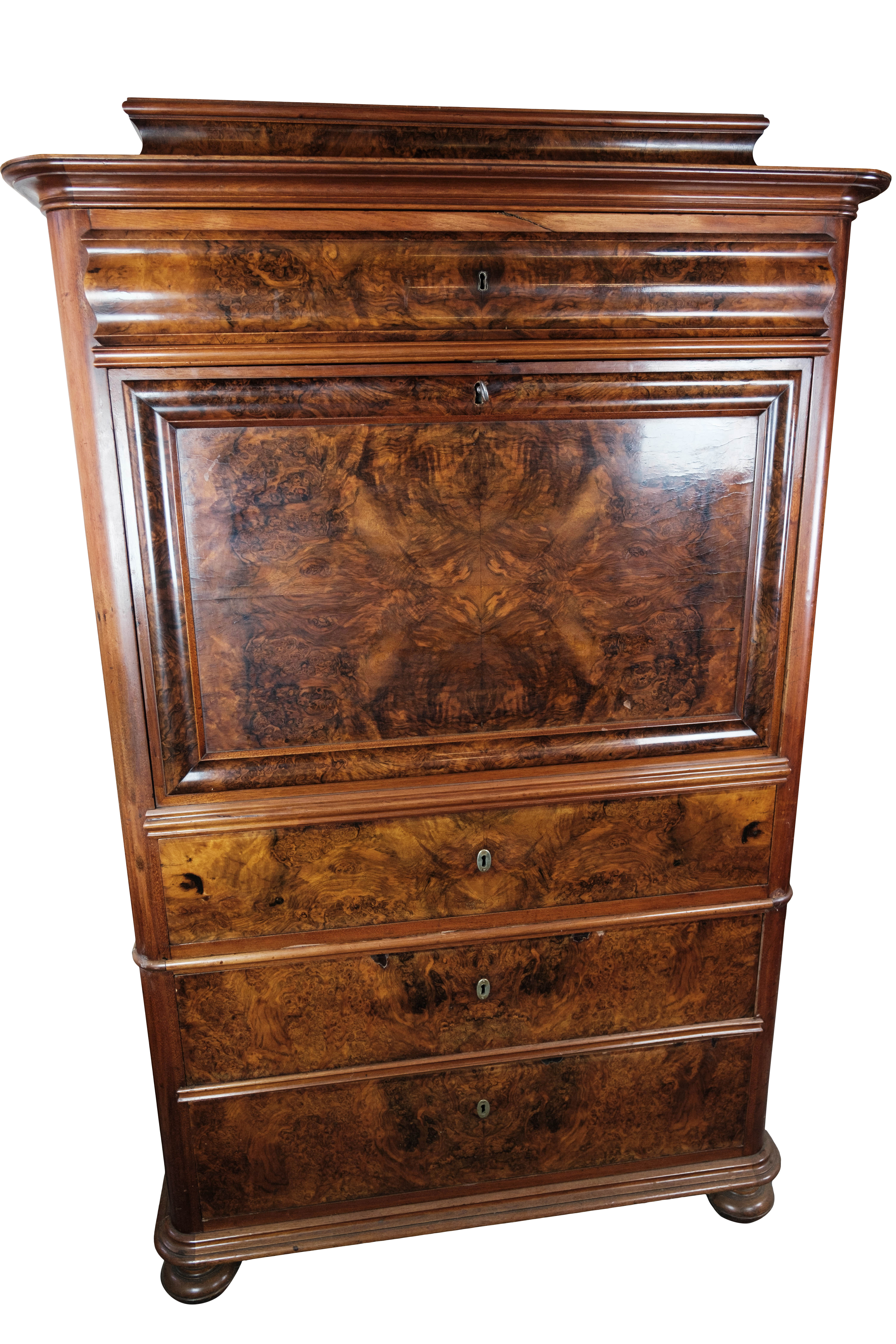 Bureau of polished walnut and mahogany, 1850s