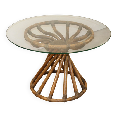 Table en bambou et verre par Bernard Govin – édition Eguizier, 1970