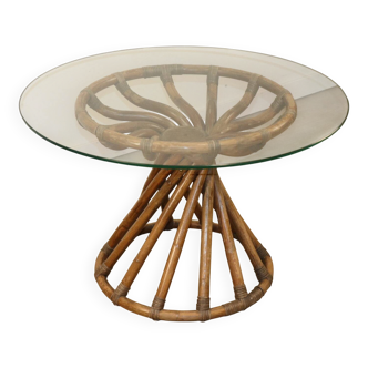 Bamboo and glass table by Bernard Govin – Eguizier edition, 1970