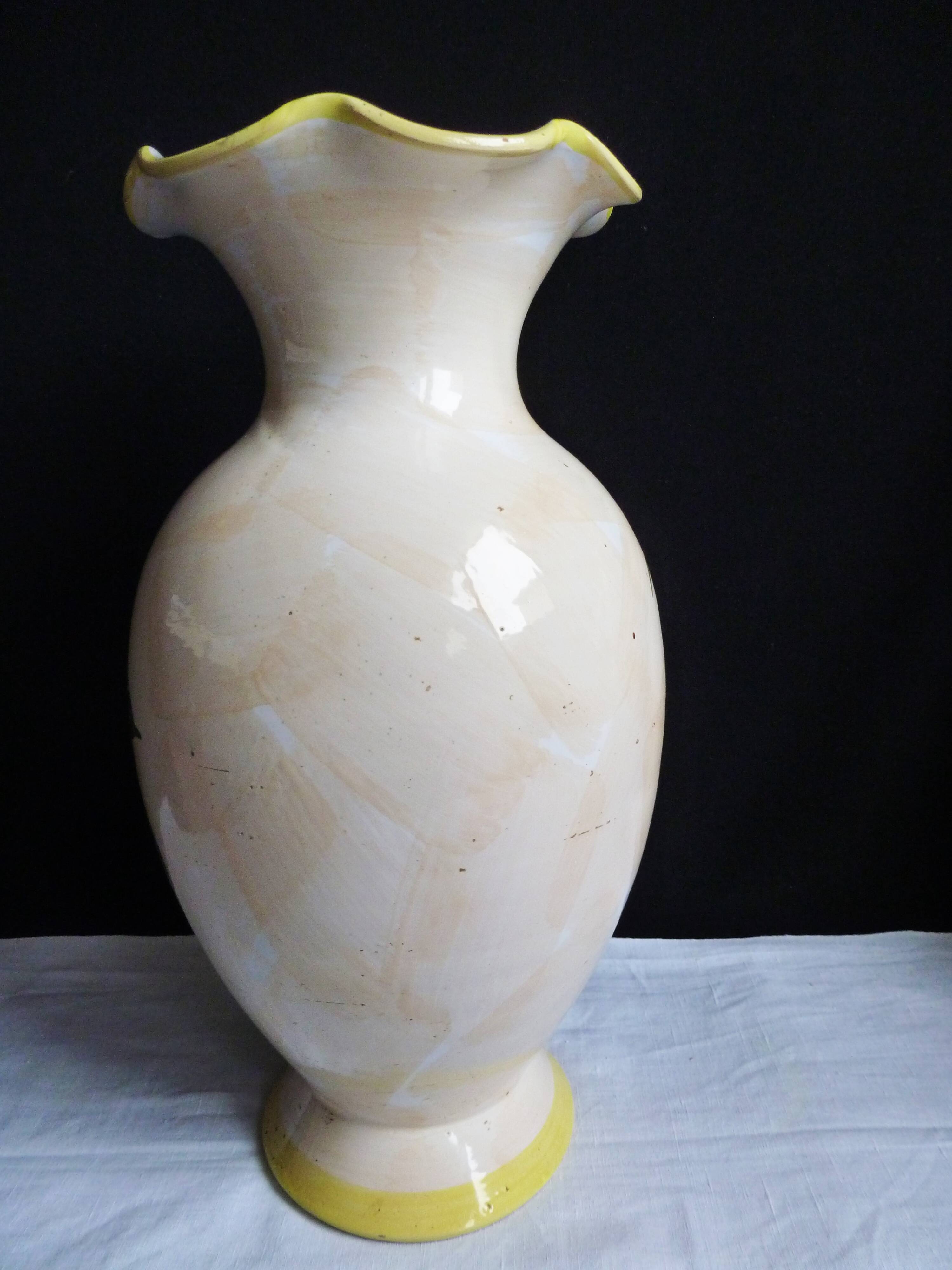 Flower vase, French vase in hand-painted earthenware, vase with floral decoration.