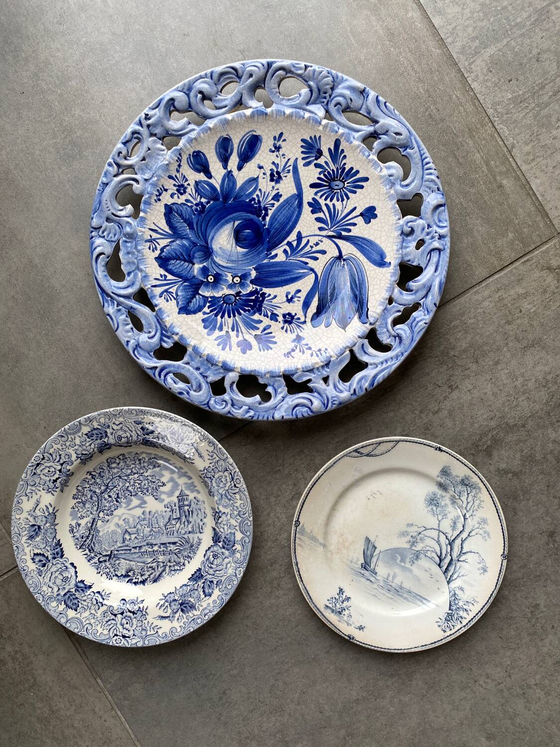 Trio of blue plates