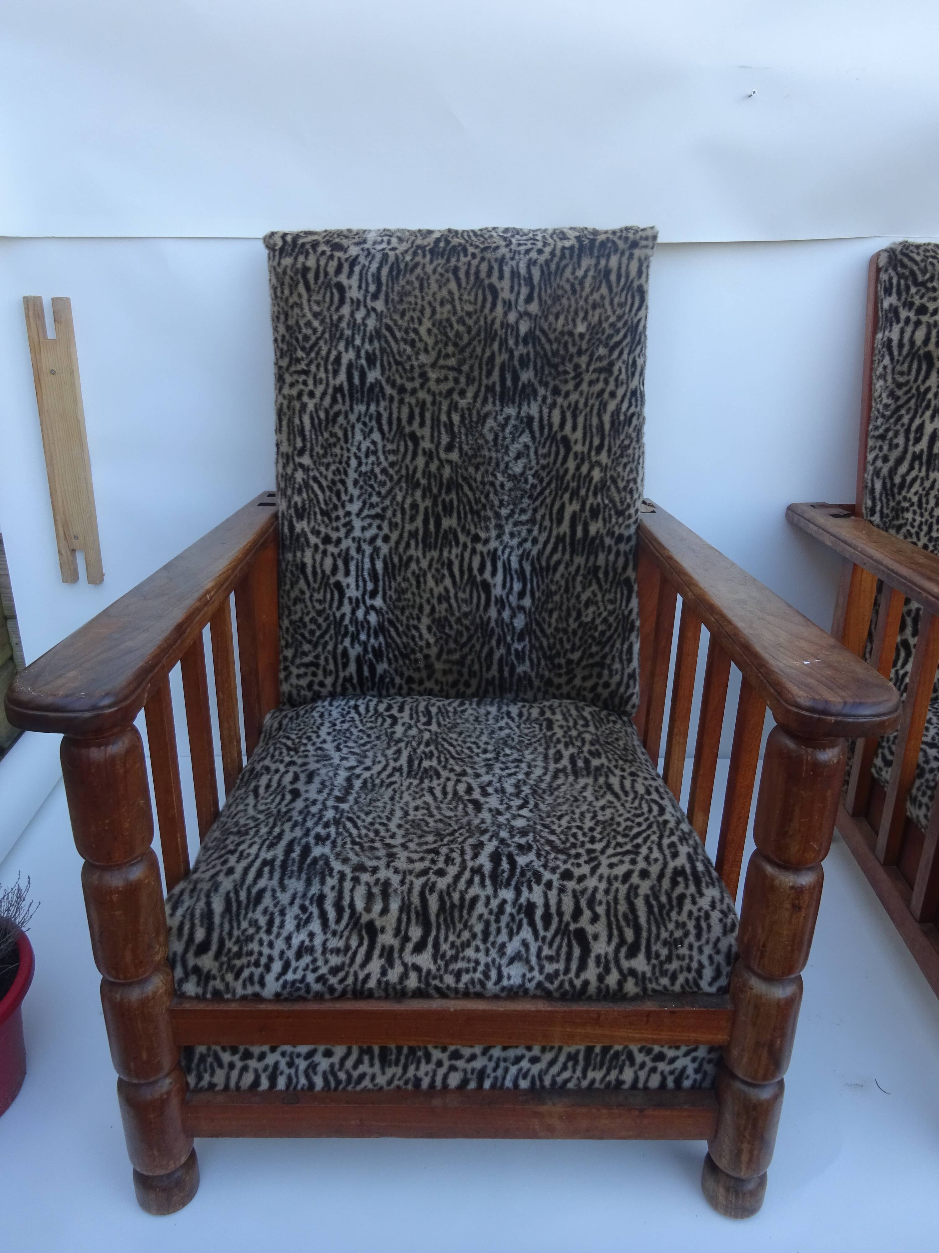 Vintage leopard club style armchairs pair