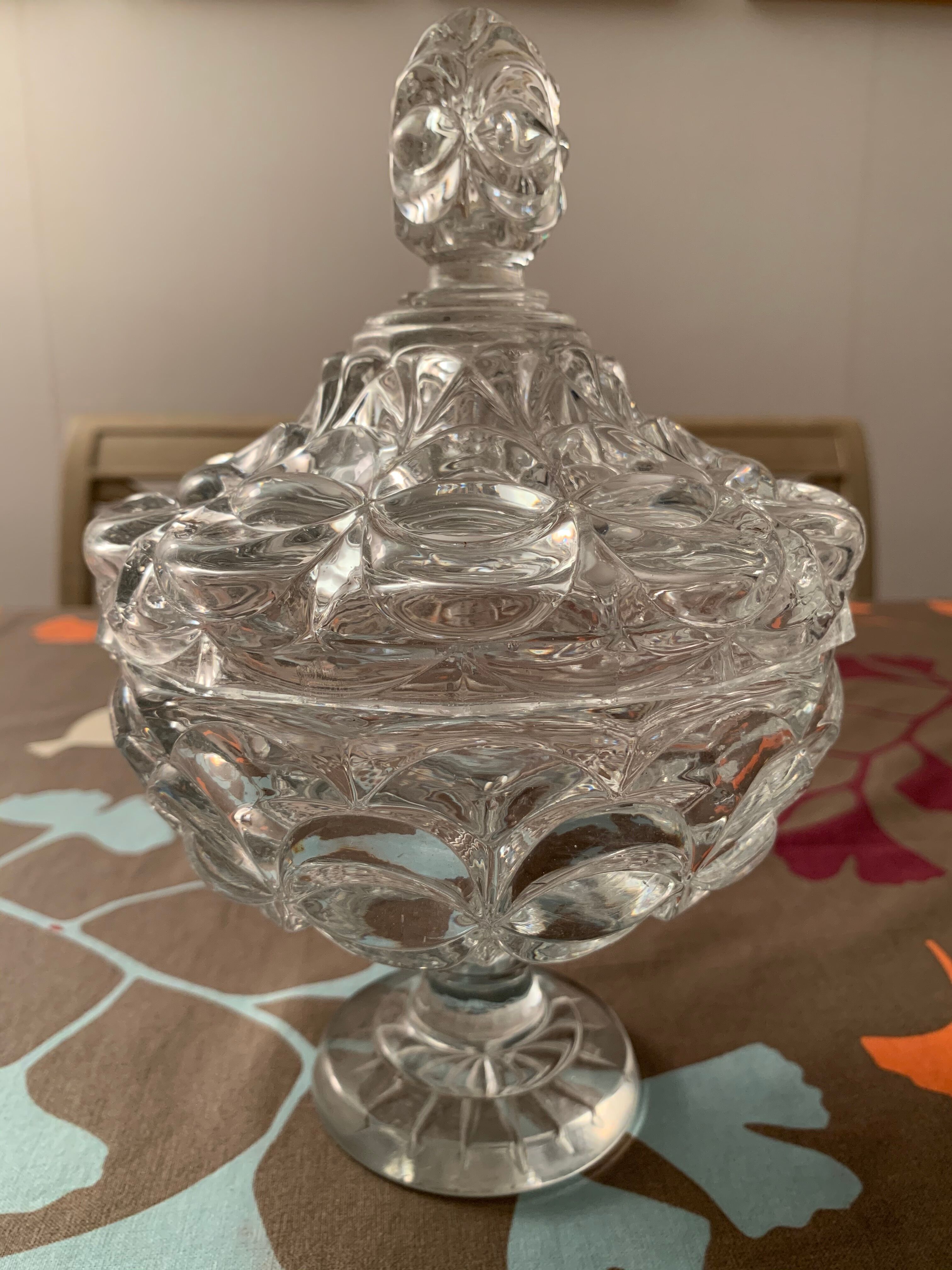 19th century molded crystal drageoir