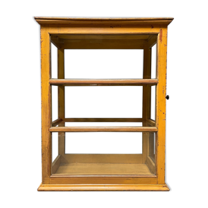 Vitrine antique originale de boulanger jaune ocre