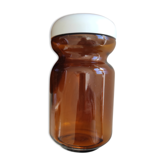 Amber glass jar with vintage white lid