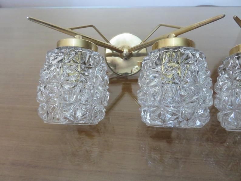 Pair of double appliques "Pierre Disderot" in brass and glass 50 60 years