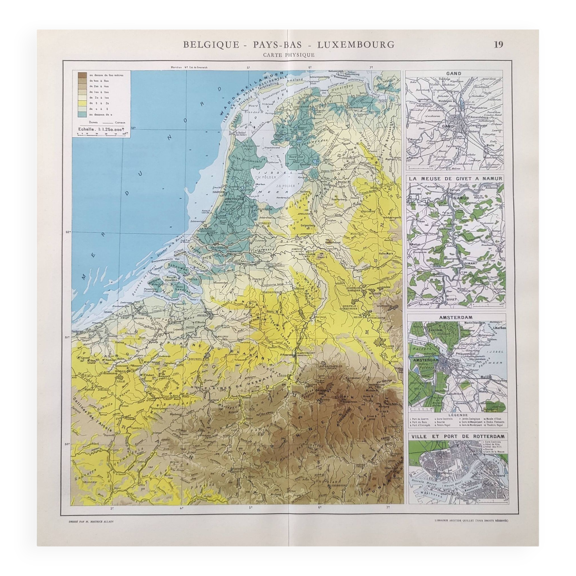 Vintage map of Netherlands Belgium Luxembourg 43x43cm from 1950