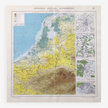 Vintage map of Netherlands Belgium Luxembourg 43x43cm from 1950