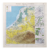 Vintage map of Netherlands Belgium Luxembourg 43x43cm from 1950