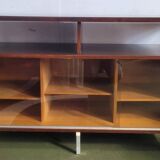 Hi-Fi cabinet in wood, brushed aluminum, smoked glass - 1970s