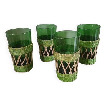 4 verres à orangeade avec base tressée