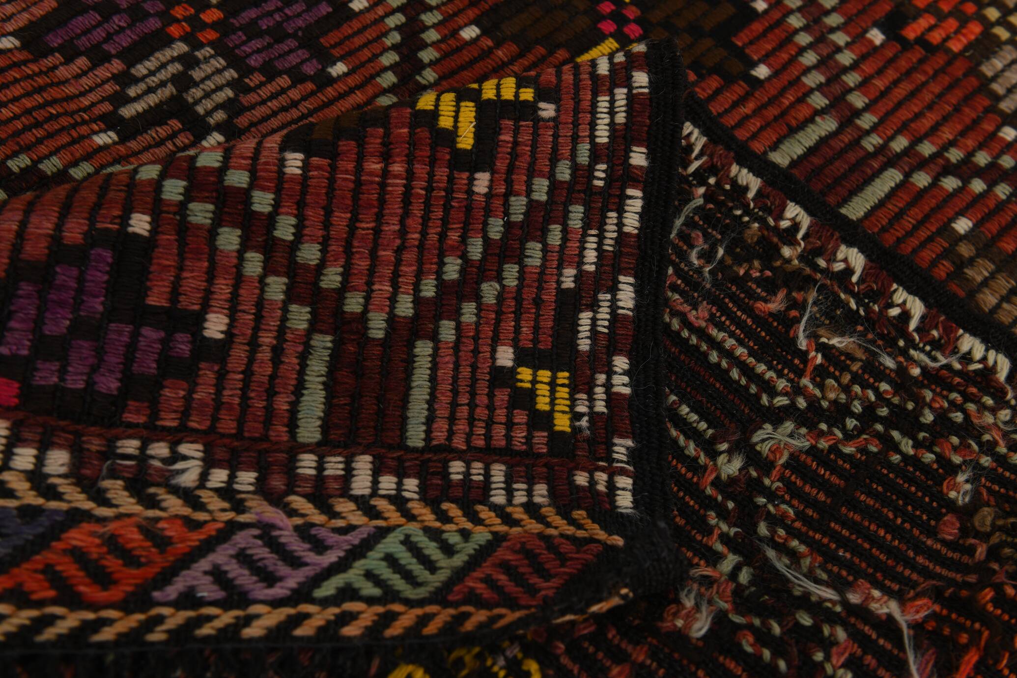 Burgundy Red Star Pattern Vintage Kilim Rug, 194x314Cm