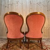 Pair of Louis Philippe armchairs in walnut and pink velvet.