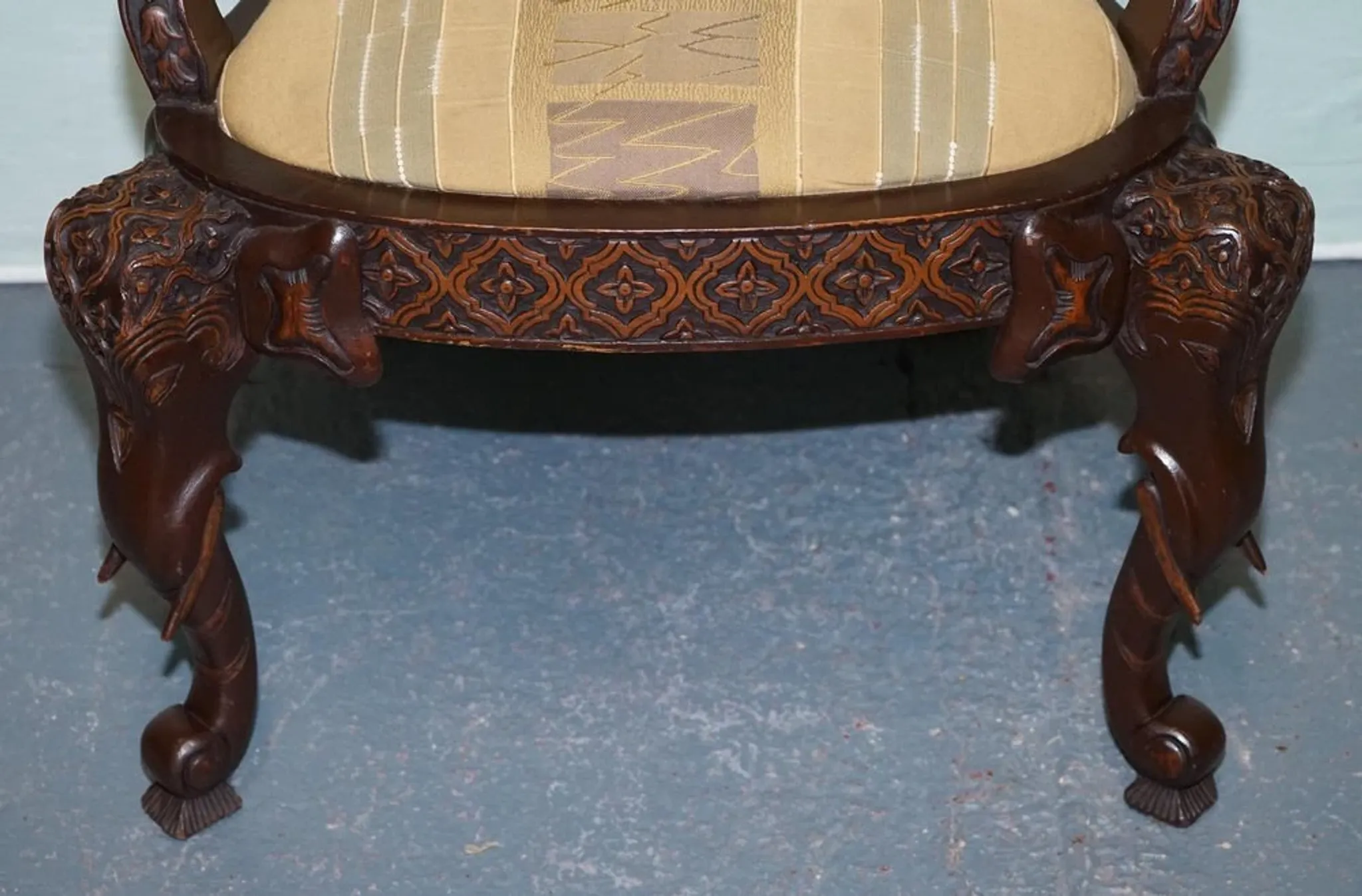 Heavily Carved Anglo-Indian Wooden Armchair