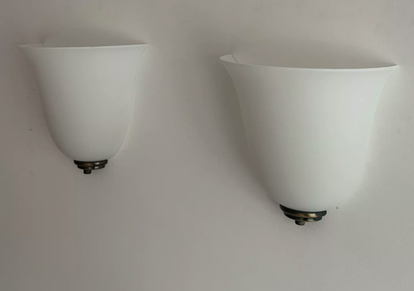 Vintage Vianne glass wall lamps, opaline and brass, Domec France 1970