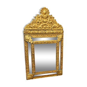 Miroir à pareclose en bois et laiton 42x72cm