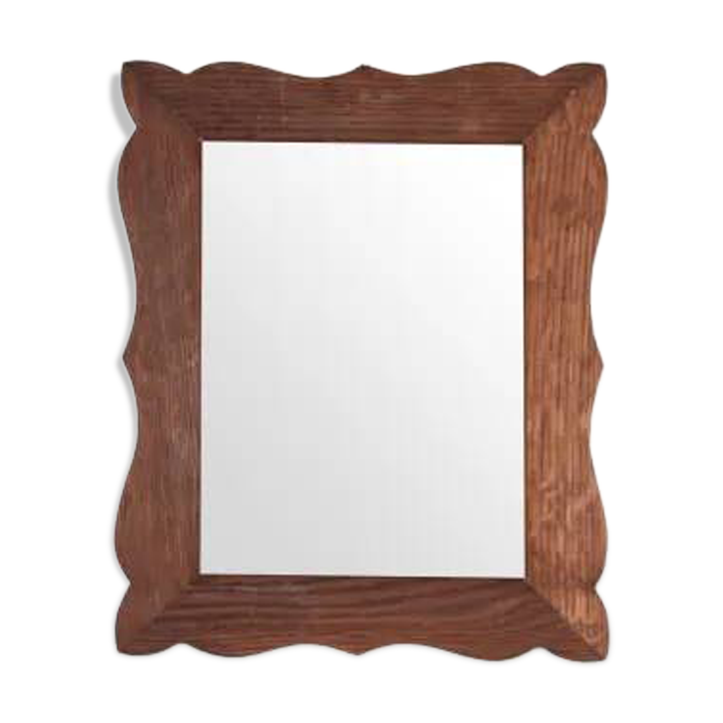 Miroir en chêne vintage des années 1970 avec cadre ondulé en forme de coquille.