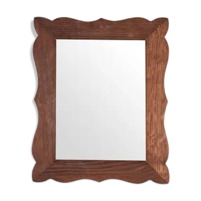 Miroir en chêne vintage des années 1970 avec cadre ondulé en forme de coquille.