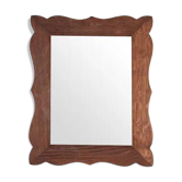 Miroir en chêne vintage des années 1970 avec cadre ondulé en forme de coquille.