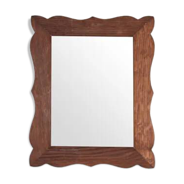 Vintage oak 1970s mirror with wavy scalloped frame
