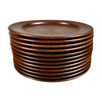 Assiettes/sous-verres en wengé massif années 60 x12