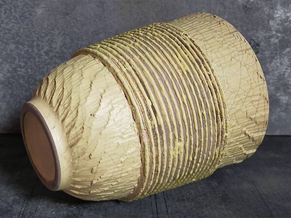 Vase céramique française Art-déco craquelé vanille