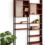 Modular Scandinavian library shelves - lacquered mahogany metal 1970