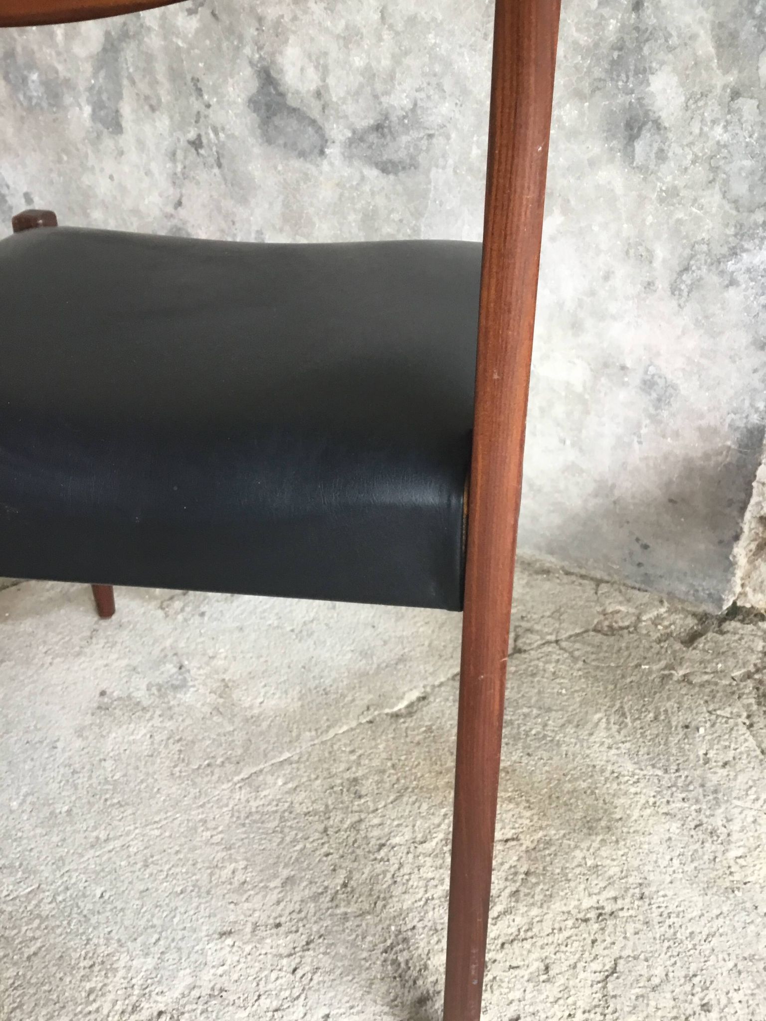 Pair of Scandinavian chairs Ameublement NF black imitation leather and teak - 1960