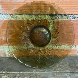 Coupe à fruits, plat ancien en verre moulé vert vintage